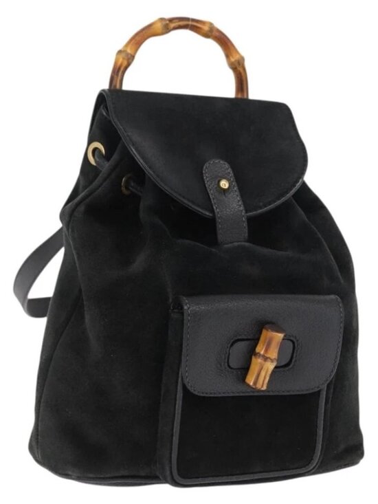 Gucci Handbags - GUCCI Bamboo Backpack Suede Black Gold